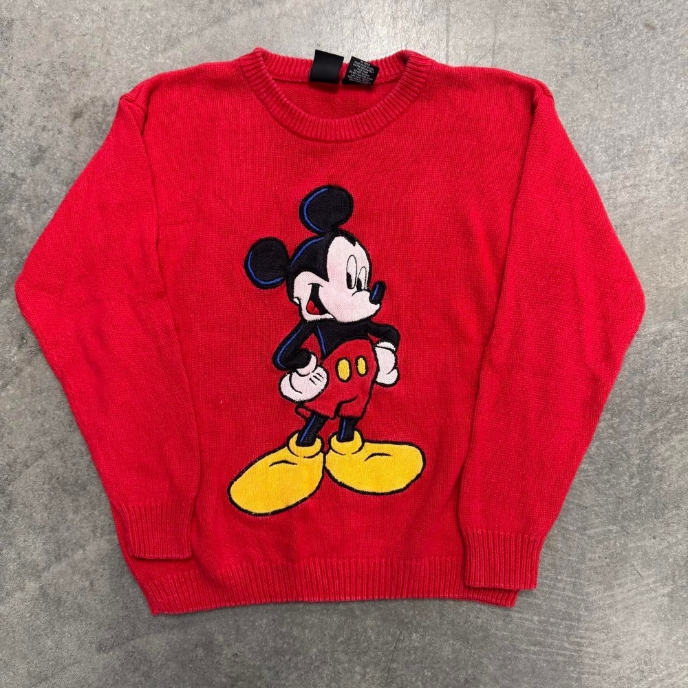 Vintage Mickey Mouse Sweater Big Print Red Embroidered Cartoon Medium